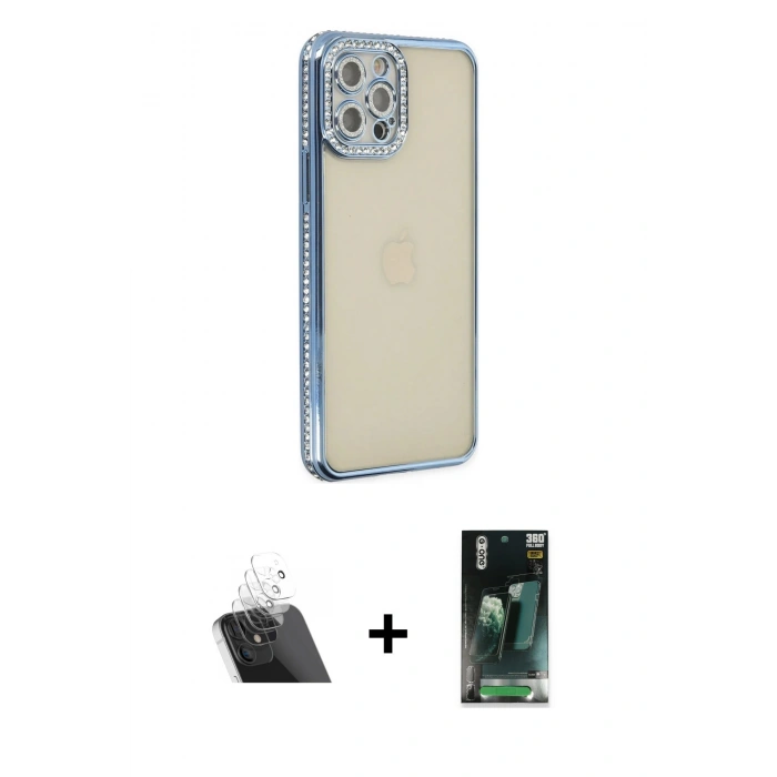 MARSİLYAN™- iPhone 12 Pro Kılıf Yörünge Koleksiyonu - Şeffaf 360 Full Body Arka Koruyucu + Kamera Lens Koruma Cam - SF