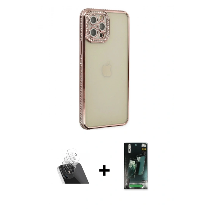 MARSİLYAN™- iPhone 12 Pro Kılıf Yörünge Koleksiyonu - Şeffaf 360 Full Body Arka Koruyucu + Kamera Lens Koruma Cam - SF