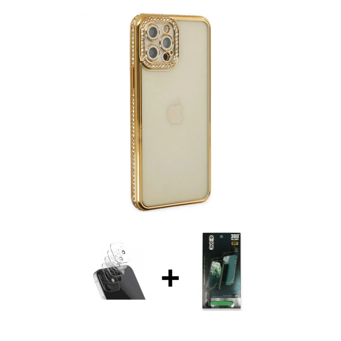 MARSİLYAN™- iPhone 12 Pro Kılıf Yörünge Koleksiyonu - Şeffaf 360 Full Body Arka Koruyucu + Kamera Lens Koruma Cam - SF