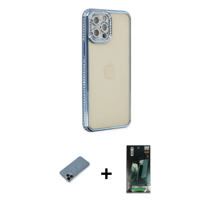 MARSİLYAN™- iPhone 12 Pro Kılıf Yörünge Koleksiyonu - Şeffaf 360 Full Body Arka Koruyucu + Shine Kamera Lens Koruma Cam - SH