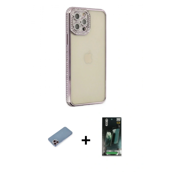 MARSİLYAN™- iPhone 12 Pro Kılıf Yörünge Koleksiyonu - Şeffaf 360 Full Body Arka Koruyucu + Shine Kamera Lens Koruma Cam - PE