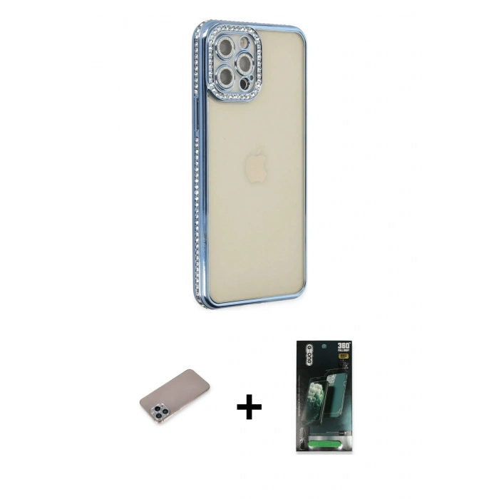 MARSİLYAN™- iPhone 12 Pro Kılıf Yörünge Koleksiyonu - Şeffaf 360 Full Body Arka Koruyucu + Shine Kamera Lens Koruma Cam - SABE