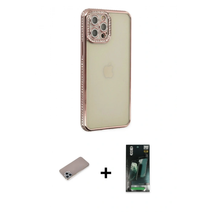 MARSİLYAN™- iPhone 12 Pro Kılıf Yörünge Koleksiyonu - Şeffaf 360 Full Body Arka Koruyucu + Shine Kamera Lens Koruma Cam - SABE