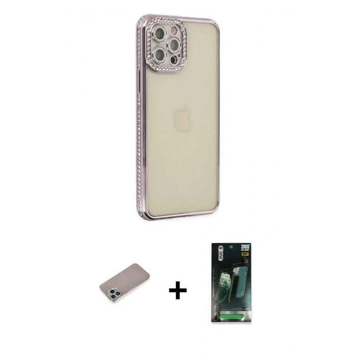 MARSİLYAN™- iPhone 12 Pro Kılıf Yörünge Koleksiyonu - Şeffaf 360 Full Body Arka Koruyucu + Shine Kamera Lens Koruma Cam - SABE
