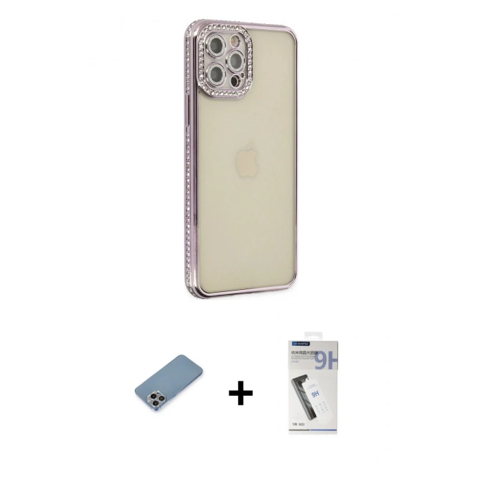 MARSİLYAN™- iPhone 12 Pro Kılıf Yörünge Koleksiyonu - Şeffaf Uv Polymer Nano Ekran Koruyucu + Shine Kamera Lens Koruma Cam - GI