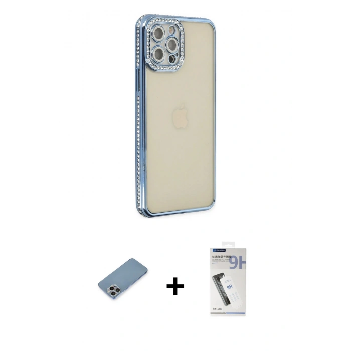 MARSİLYAN™- iPhone 12 Pro Kılıf Yörünge Koleksiyonu - Şeffaf Uv Polymer Nano Ekran Koruyucu + Shine Kamera Lens Koruma Cam - GI