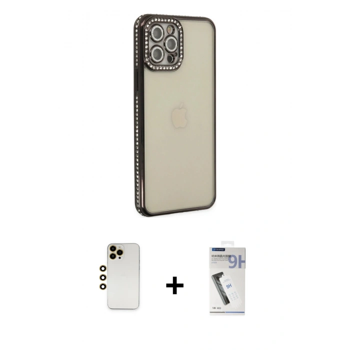 MARSİLYAN™- iPhone 12 Pro Kılıf Yörünge Koleksiyonu - Şeffaf Uv Polymer Nano Ekran Koruyucu + Shine Kamera Lens - GD