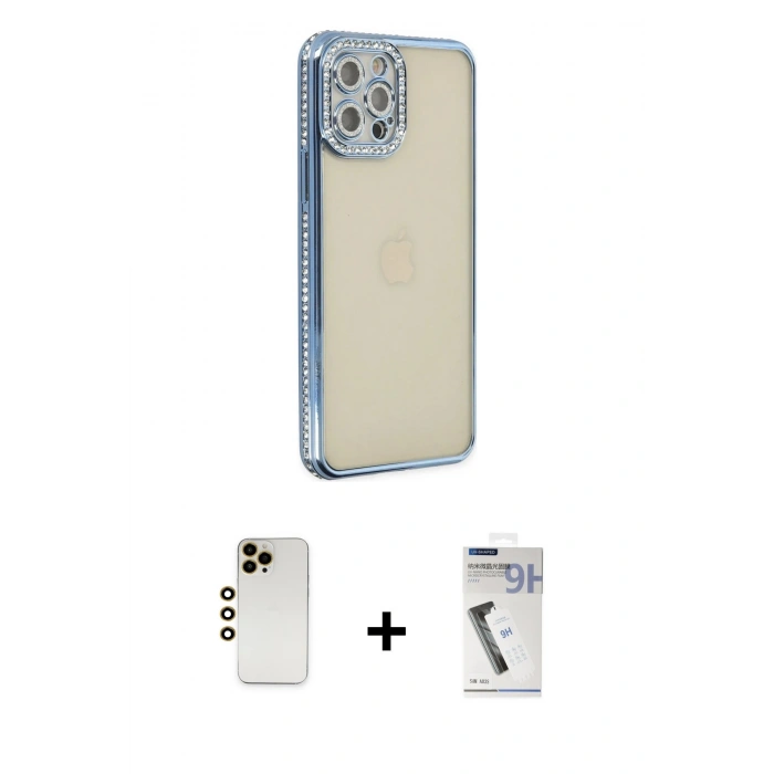 MARSİLYAN™- iPhone 12 Pro Kılıf Yörünge Koleksiyonu - Şeffaf Uv Polymer Nano Ekran Koruyucu + Shine Kamera Lens - GD
