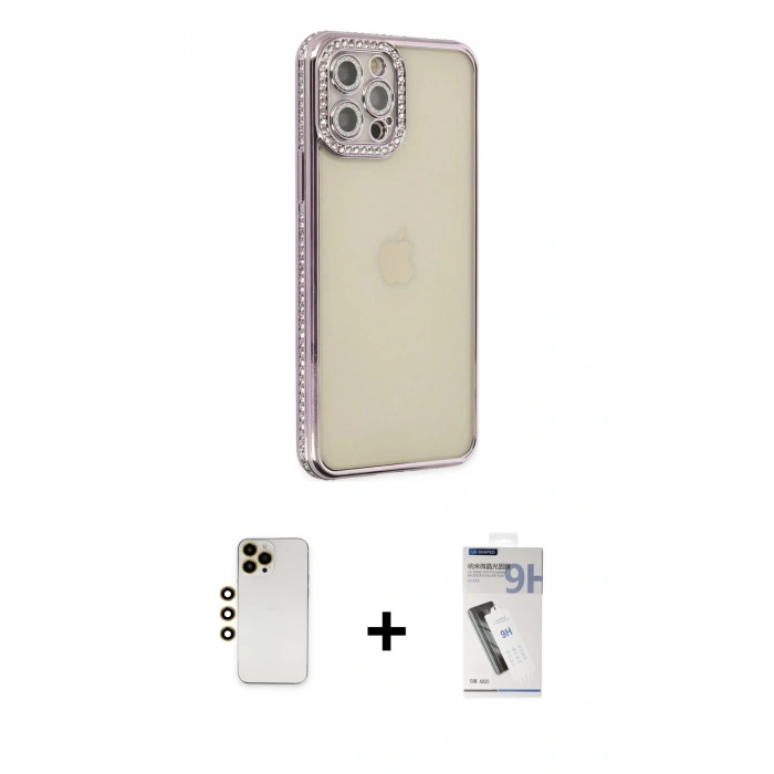 MARSİLYAN™- iPhone 12 Pro Kılıf Yörünge Koleksiyonu - Şeffaf Uv Polymer Nano Ekran Koruyucu + Shine Kamera Lens - GD