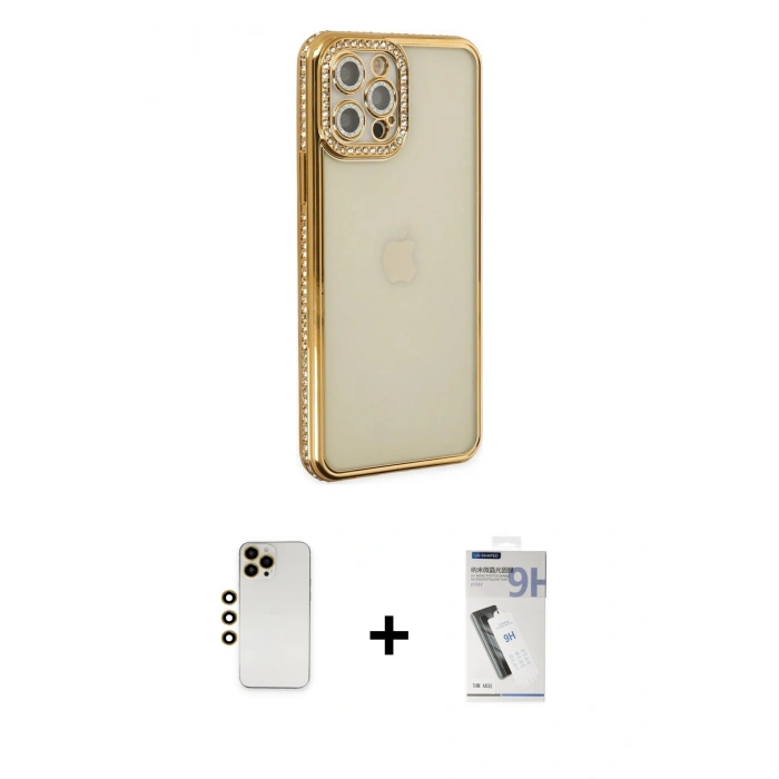 MARSİLYAN™- iPhone 12 Pro Kılıf Yörünge Koleksiyonu - Şeffaf Uv Polymer Nano Ekran Koruyucu + Shine Kamera Lens - GD