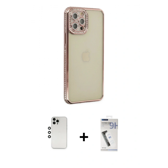 MARSİLYAN™- iPhone 12 Pro Kılıf Yörünge Koleksiyonu - Şeffaf Uv Polymer Nano Ekran Koruyucu + Shine Kamera Lens - GS