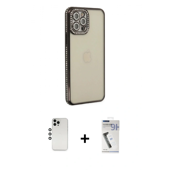 MARSİLYAN™- iPhone 12 Pro Kılıf Yörünge Koleksiyonu - Şeffaf Uv Polymer Nano Ekran Koruyucu + Shine Kamera Lens - GS