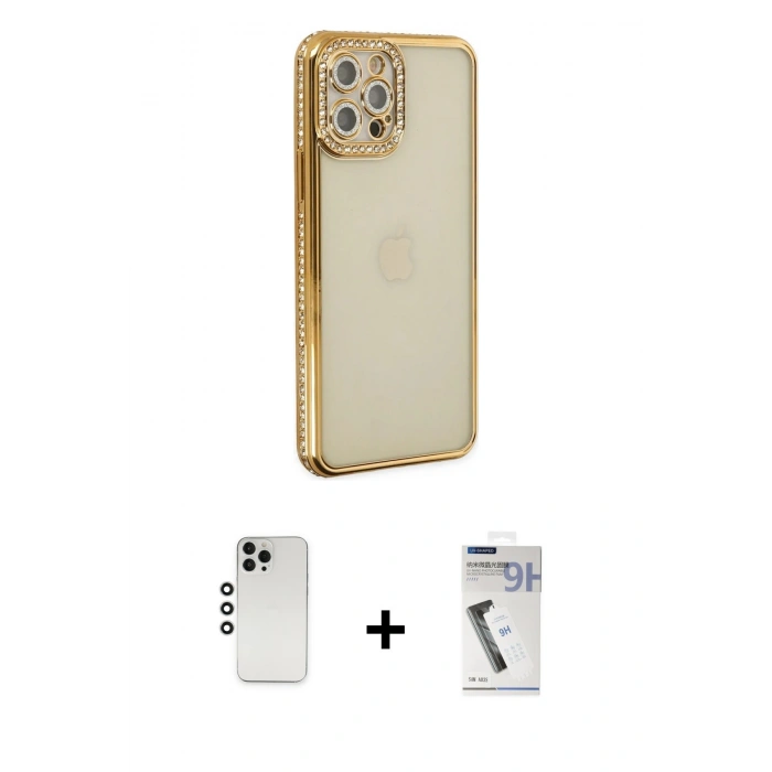 MARSİLYAN™- iPhone 12 Pro Kılıf Yörünge Koleksiyonu - Şeffaf Uv Polymer Nano Ekran Koruyucu + Shine Kamera Lens - GS