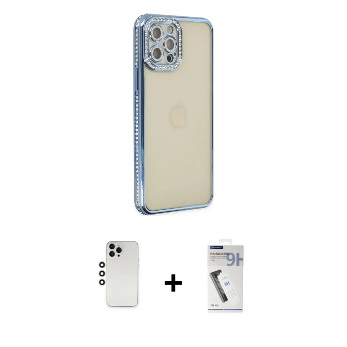MARSİLYAN™- iPhone 12 Pro Kılıf Yörünge Koleksiyonu - Şeffaf Uv Polymer Nano Ekran Koruyucu + Shine Kamera Lens - GS