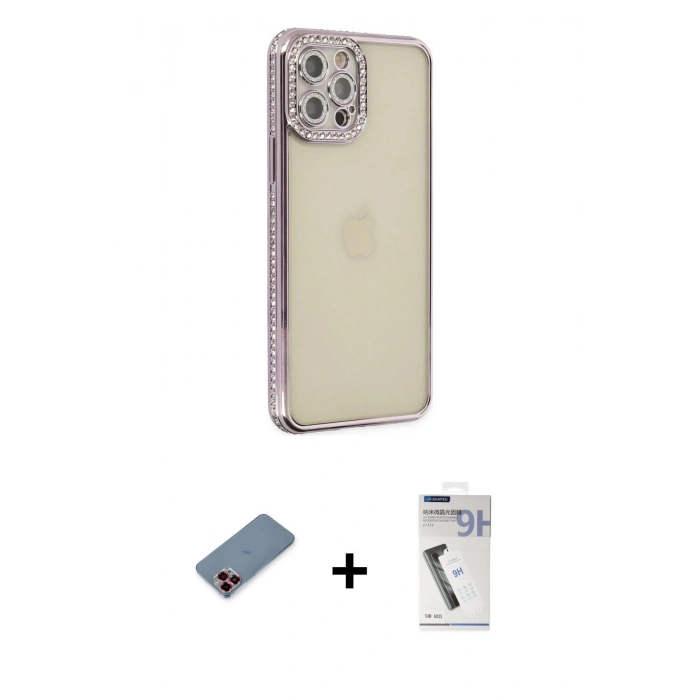 MARSİLYAN™- iPhone 12 Pro Kılıf Yörünge Koleksiyonu - Şeffaf Uv Polymer Nano Ekran Koruyucu + Metal Kamera Lens Koruma Cam - KI