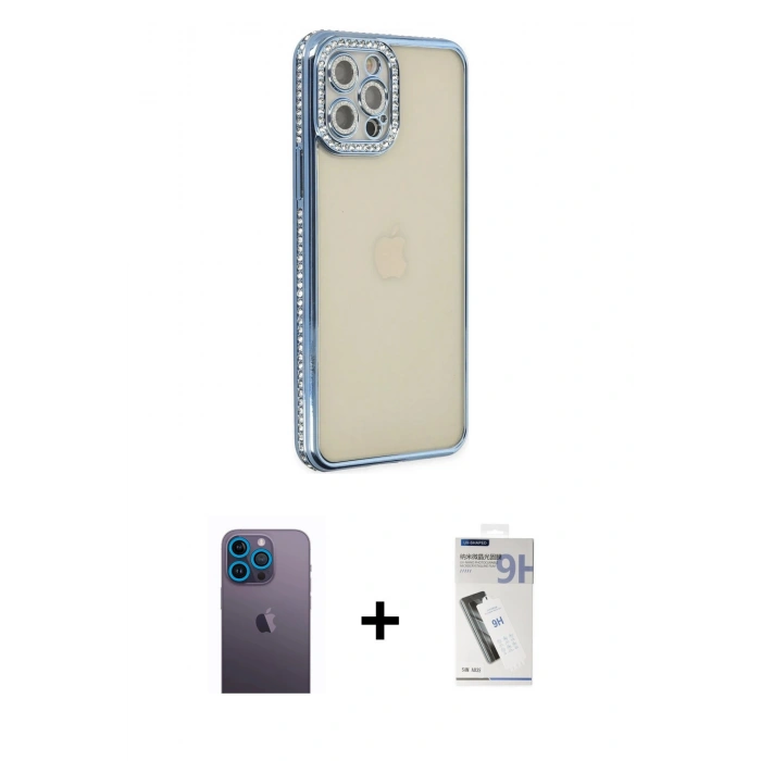 MARSİLYAN™- iPhone 12 Pro Kılıf Yörünge Koleksiyonu - Şeffaf Uv Polymer Nano Ekran Koruyucu + Neon Fosforlu Kamera Lens - MI