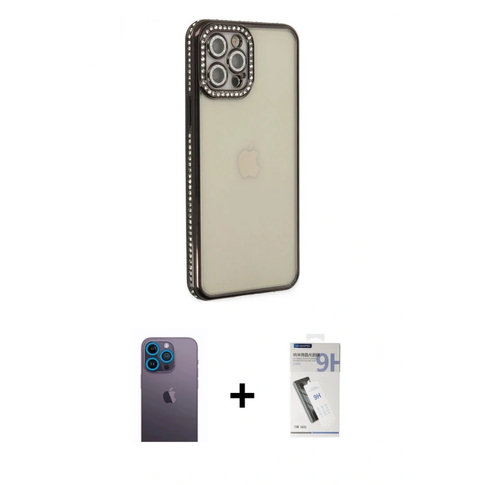 MARSİLYAN™- iPhone 12 Pro Kılıf Yörünge Koleksiyonu - Şeffaf Uv Polymer Nano Ekran Koruyucu + Neon Fosforlu Kamera Lens - MI