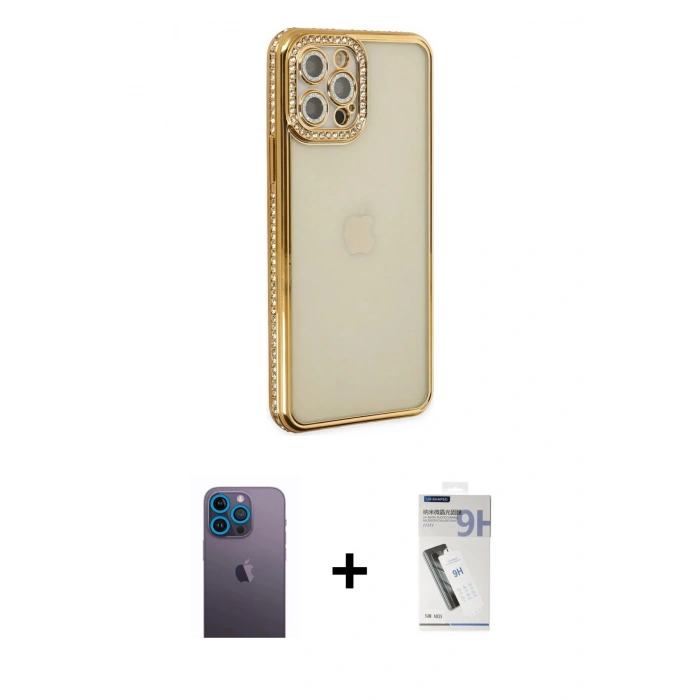 MARSİLYAN™- iPhone 12 Pro Kılıf Yörünge Koleksiyonu - Şeffaf Uv Polymer Nano Ekran Koruyucu + Neon Fosforlu Kamera Lens - MI