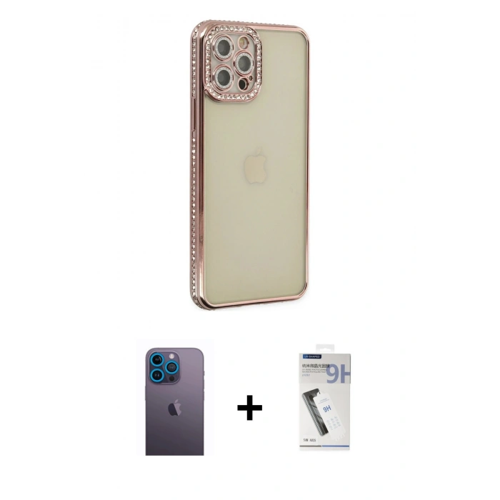MARSİLYAN™- iPhone 12 Pro Kılıf Yörünge Koleksiyonu - Şeffaf Uv Polymer Nano Ekran Koruyucu + Neon Fosforlu Kamera Lens - MI