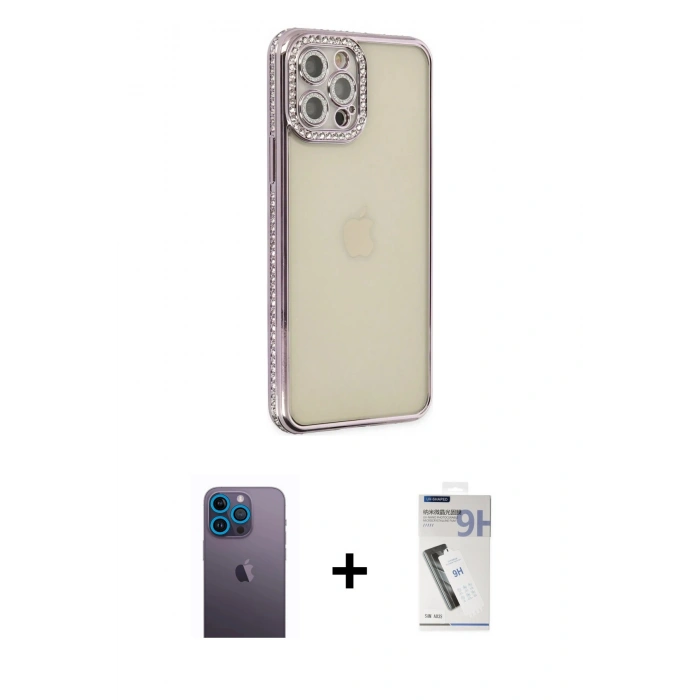 MARSİLYAN™- iPhone 12 Pro Kılıf Yörünge Koleksiyonu - Şeffaf Uv Polymer Nano Ekran Koruyucu + Neon Fosforlu Kamera Lens - MI