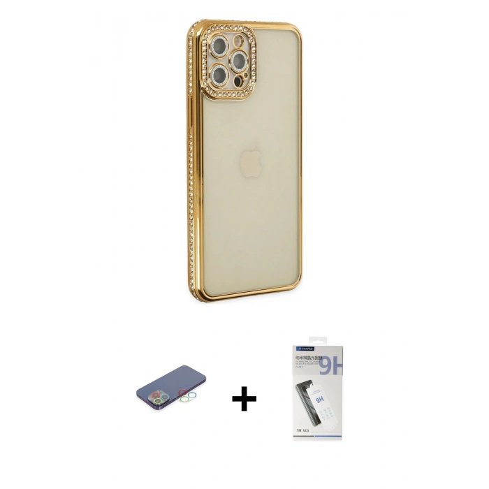 MARSİLYAN™- iPhone 12 Pro Kılıf Yörünge Koleksiyonu - Şeffaf Uv Polymer Nano Ekran Koruyucu + Renkli Kamera Lens Koruma Cam - MI