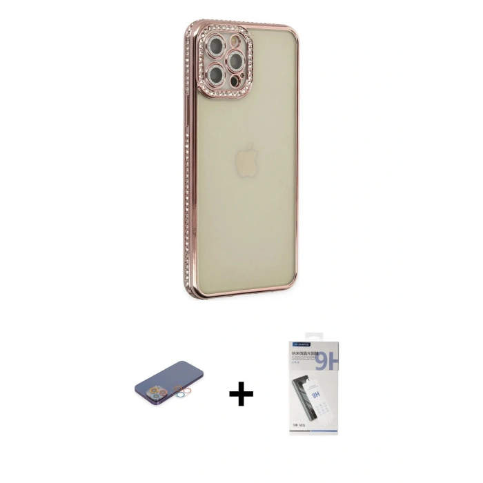 MARSİLYAN™- iPhone 12 Pro Kılıf Yörünge Koleksiyonu - Şeffaf Uv Polymer Nano Ekran Koruyucu + Renkli Kamera Lens Koruma Cam - PE