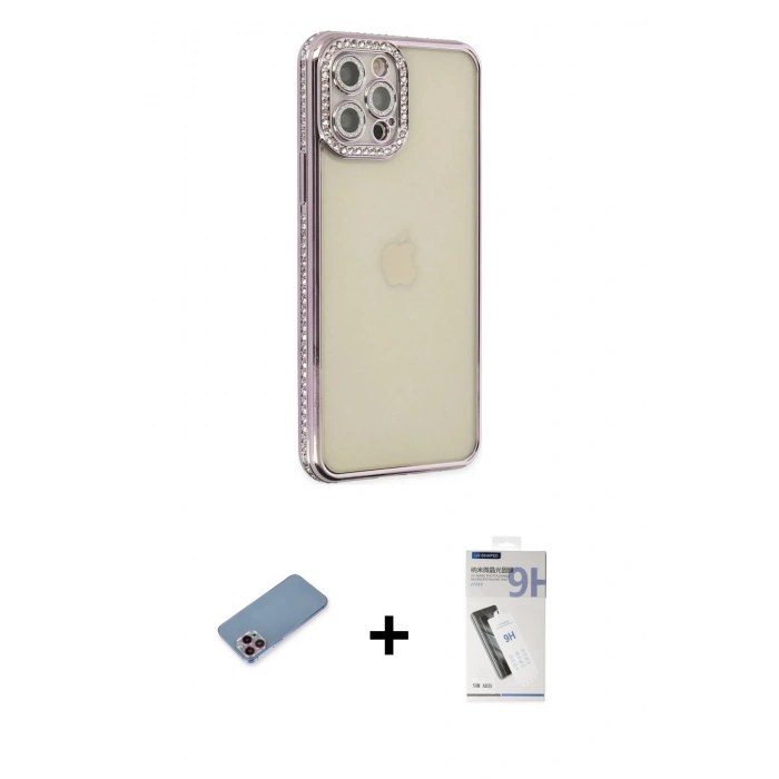 MARSİLYAN™- iPhone 12 Pro Kılıf Yörünge Koleksiyonu - Şeffaf Uv Polymer Nano Ekran Koruyucu + Shine Kamera Lens Koruma Cam - PE