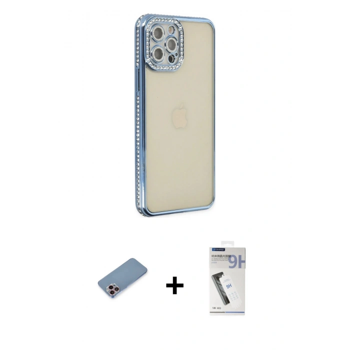 MARSİLYAN™- iPhone 12 Pro Kılıf Yörünge Koleksiyonu - Şeffaf Uv Polymer Nano Ekran Koruyucu + Shine Kamera Lens Koruma Cam - PE