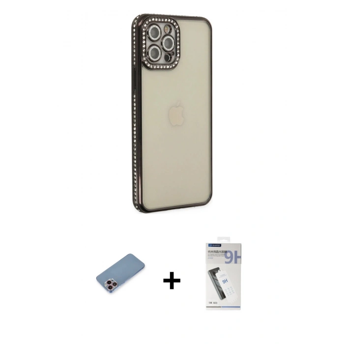 MARSİLYAN™- iPhone 12 Pro Kılıf Yörünge Koleksiyonu - Şeffaf Uv Polymer Nano Ekran Koruyucu + Shine Kamera Lens Koruma Cam - PE