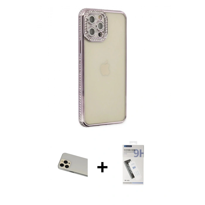MARSİLYAN™- iPhone 12 Pro Kılıf Yörünge Koleksiyonu - Şeffaf Uv Polymer Nano Ekran Koruyucu + Rainbow Kamera Lens Koruma Cam - GD