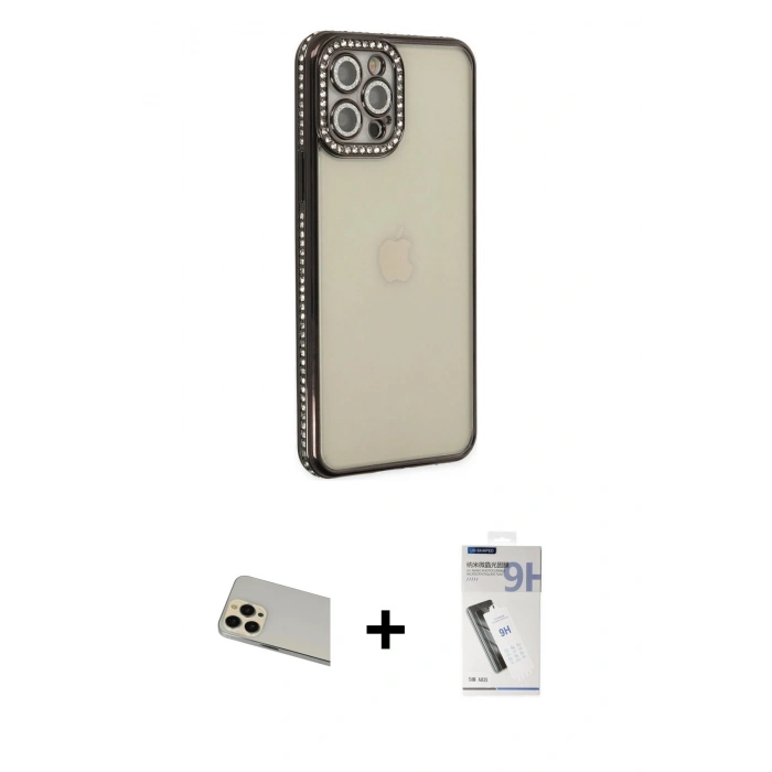 MARSİLYAN™- iPhone 12 Pro Kılıf Yörünge Koleksiyonu - Şeffaf Uv Polymer Nano Ekran Koruyucu + Rainbow Kamera Lens Koruma Cam - GD