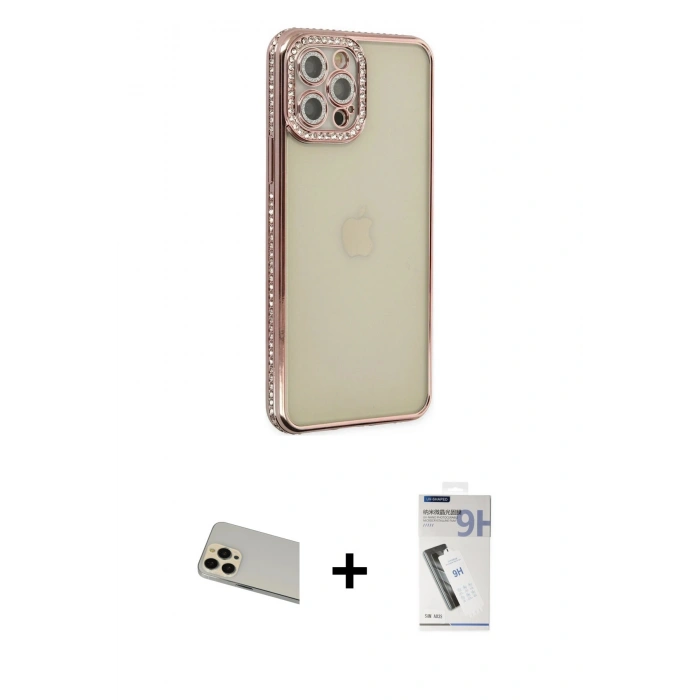 MARSİLYAN™- iPhone 12 Pro Kılıf Yörünge Koleksiyonu - Şeffaf Uv Polymer Nano Ekran Koruyucu + Rainbow Kamera Lens Koruma Cam - GD