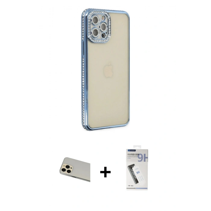 MARSİLYAN™- iPhone 12 Pro Kılıf Yörünge Koleksiyonu - Şeffaf Uv Polymer Nano Ekran Koruyucu + Rainbow Kamera Lens Koruma Cam - GD