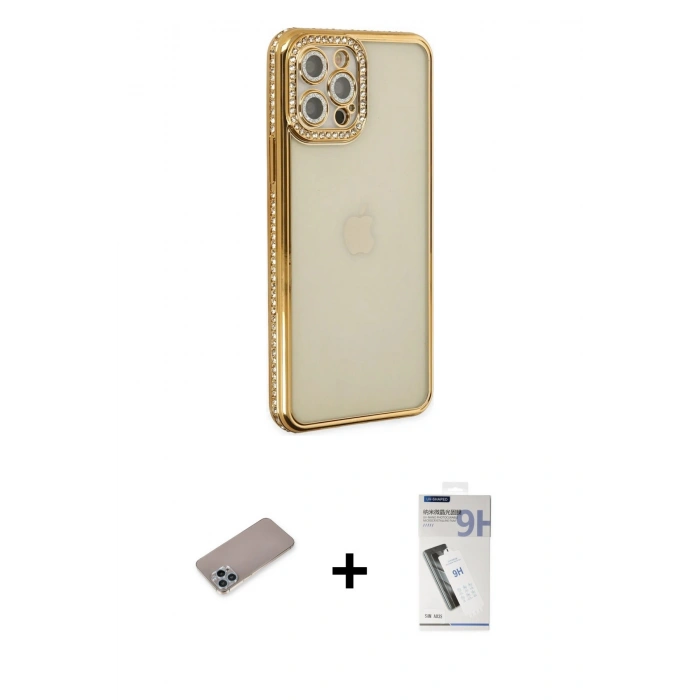 MARSİLYAN™- iPhone 12 Pro Kılıf Yörünge Koleksiyonu - Şeffaf Uv Polymer Nano Ekran Koruyucu + Shine Kamera Lens Koruma Cam - SABE