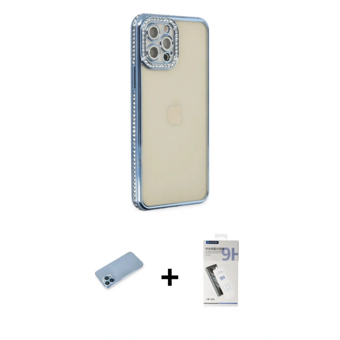 MARSİLYAN™- iPhone 12 Pro Kılıf Yörünge Koleksiyonu - Şeffaf Uv Polymer Nano Ekran Koruyucu + Shine Kamera Lens Koruma Cam - MI
