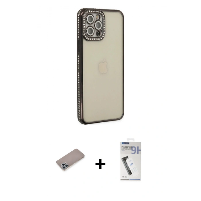 MARSİLYAN™- iPhone 12 Pro Kılıf Yörünge Koleksiyonu - Şeffaf Uv Polymer Nano Ekran Koruyucu + Shine Kamera Lens Koruma Cam - SABE