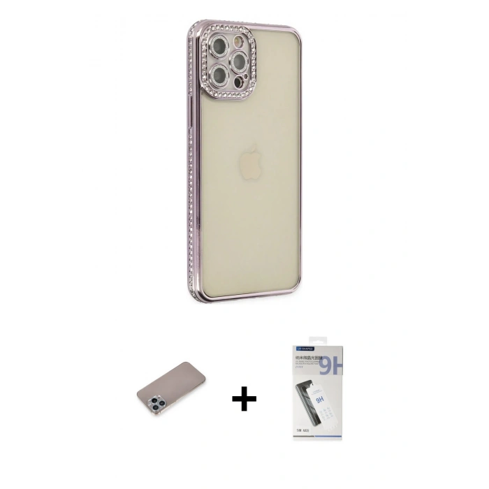 MARSİLYAN™- iPhone 12 Pro Kılıf Yörünge Koleksiyonu - Şeffaf Uv Polymer Nano Ekran Koruyucu + Shine Kamera Lens Koruma Cam - SABE