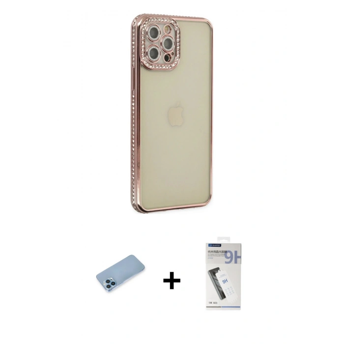 MARSİLYAN™- iPhone 12 Pro Kılıf Yörünge Koleksiyonu - Şeffaf Uv Polymer Nano Ekran Koruyucu + Shine Kamera Lens Koruma Cam - MI