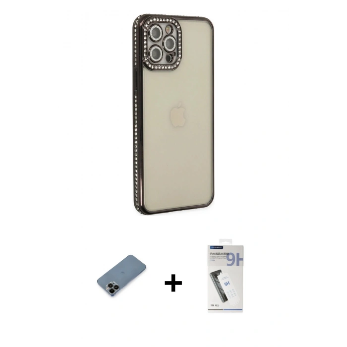 MARSİLYAN™- iPhone 12 Pro Kılıf Yörünge Koleksiyonu - Şeffaf Uv Polymer Nano Ekran Koruyucu + Shine Kamera Lens Koruma Cam - SH
