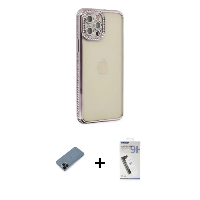 MARSİLYAN™- iPhone 12 Pro Kılıf Yörünge Koleksiyonu - Şeffaf Uv Polymer Nano Ekran Koruyucu + Shine Kamera Lens Koruma Cam - SH