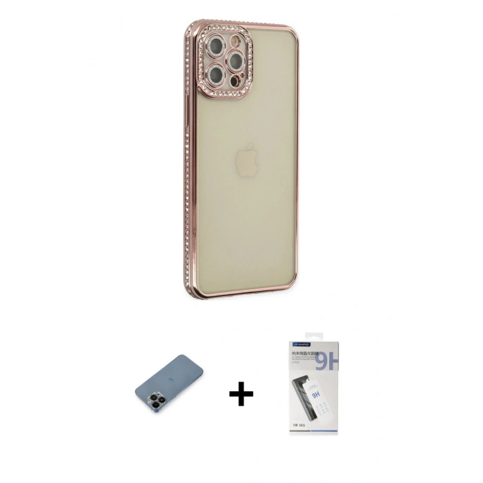 MARSİLYAN™- iPhone 12 Pro Kılıf Yörünge Koleksiyonu - Şeffaf Uv Polymer Nano Ekran Koruyucu + Shine Kamera Lens Koruma Cam - SH