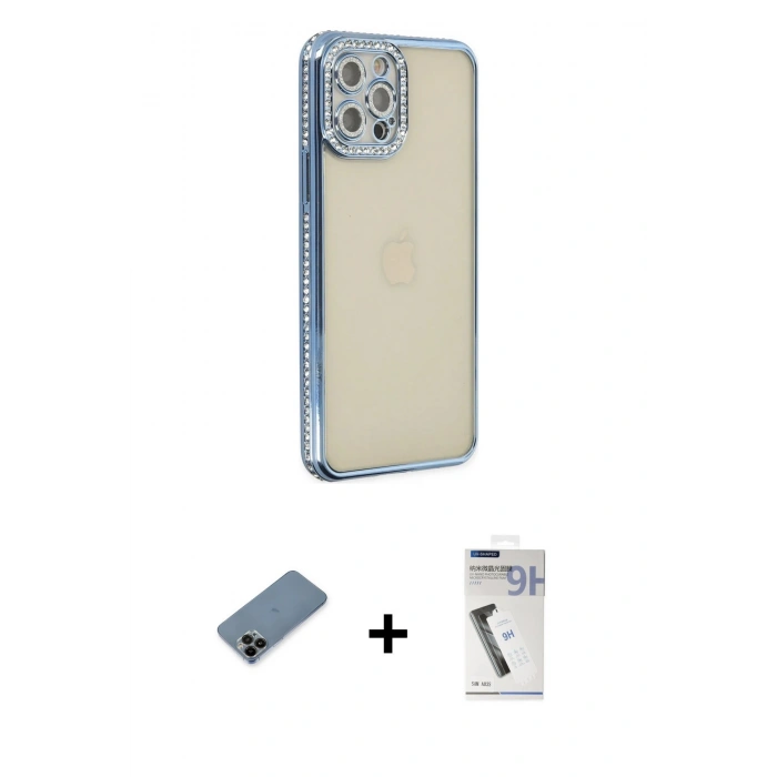 MARSİLYAN™- iPhone 12 Pro Kılıf Yörünge Koleksiyonu - Şeffaf Uv Polymer Nano Ekran Koruyucu + Shine Kamera Lens Koruma Cam - SH