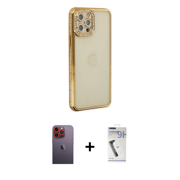 MARSİLYAN™- iPhone 12 Pro Kılıf Yörünge Koleksiyonu - Şeffaf Uv Polymer Nano Ekran Koruyucu + Neon Fosforlu Kamera Lens - TU