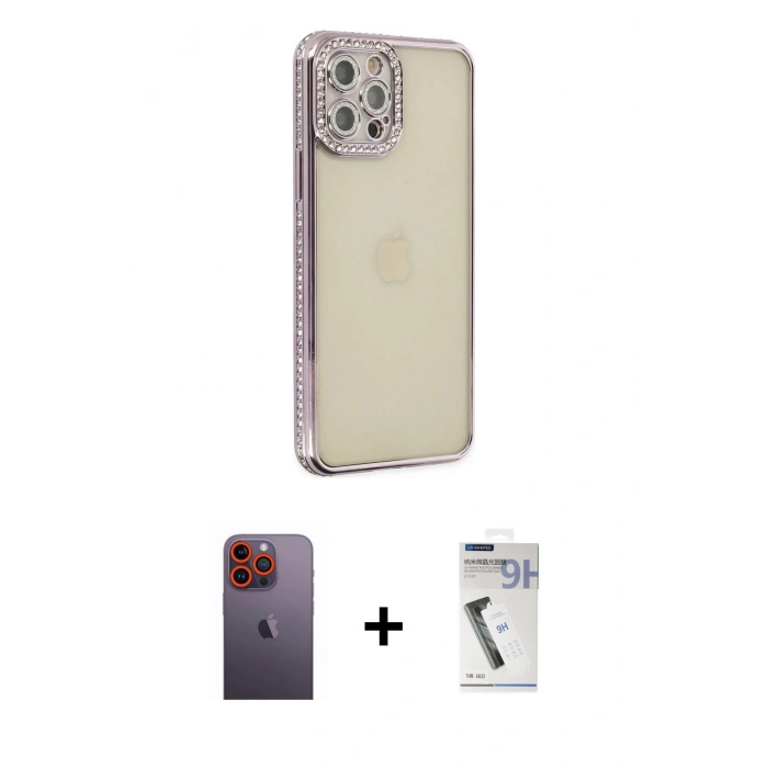 MARSİLYAN™- iPhone 12 Pro Kılıf Yörünge Koleksiyonu - Şeffaf Uv Polymer Nano Ekran Koruyucu + Neon Fosforlu Kamera Lens - TU