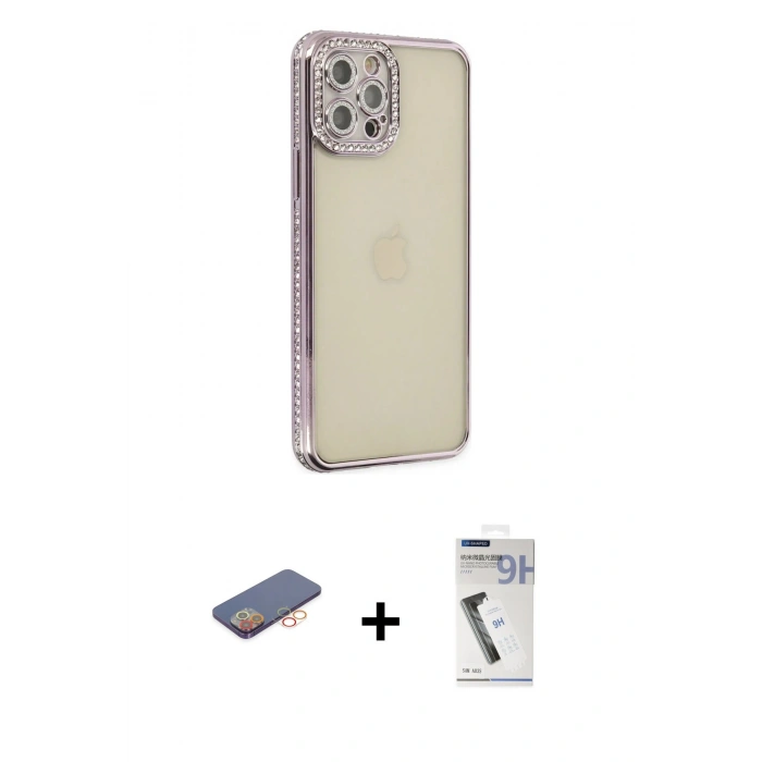 MARSİLYAN™- iPhone 12 Pro Kılıf Yörünge Koleksiyonu - Şeffaf Uv Polymer Nano Ekran Koruyucu + Renkli Kamera Lens Koruma Cam - TU