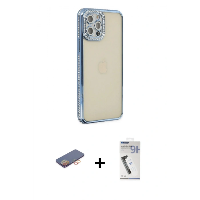 MARSİLYAN™- iPhone 12 Pro Kılıf Yörünge Koleksiyonu - Şeffaf Uv Polymer Nano Ekran Koruyucu + Renkli Kamera Lens Koruma Cam - TU