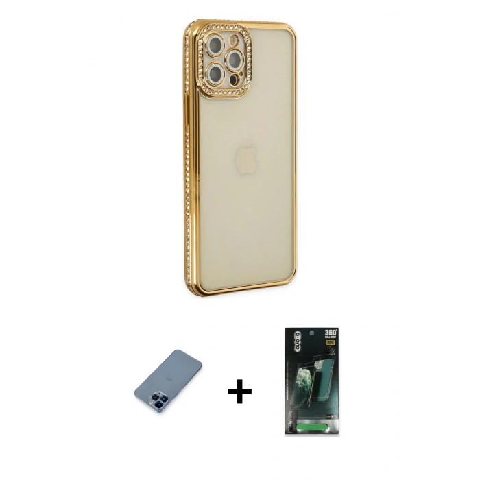 MARSİLYAN™- iPhone 12 Pro Kılıf Yörünge Koleksiyonu - Siyah 360 Mat Full Body Arka Koruyucu + Metal Kamera Lens Koruma Cam - MI