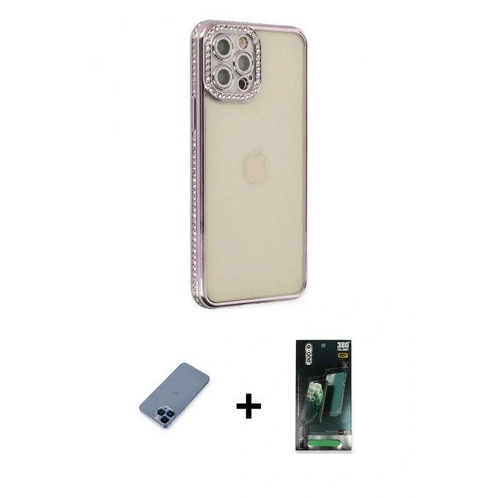 MARSİLYAN™- iPhone 12 Pro Kılıf Yörünge Koleksiyonu - Siyah 360 Mat Full Body Arka Koruyucu + Metal Kamera Lens Koruma Cam - MI