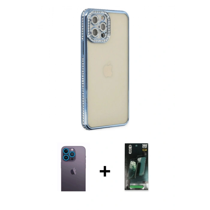 MARSİLYAN™- iPhone 12 Pro Kılıf Yörünge Koleksiyonu - Siyah 360 Mat Full Body Arka Koruyucu + Neon Fosforlu Kamera Lens - MI