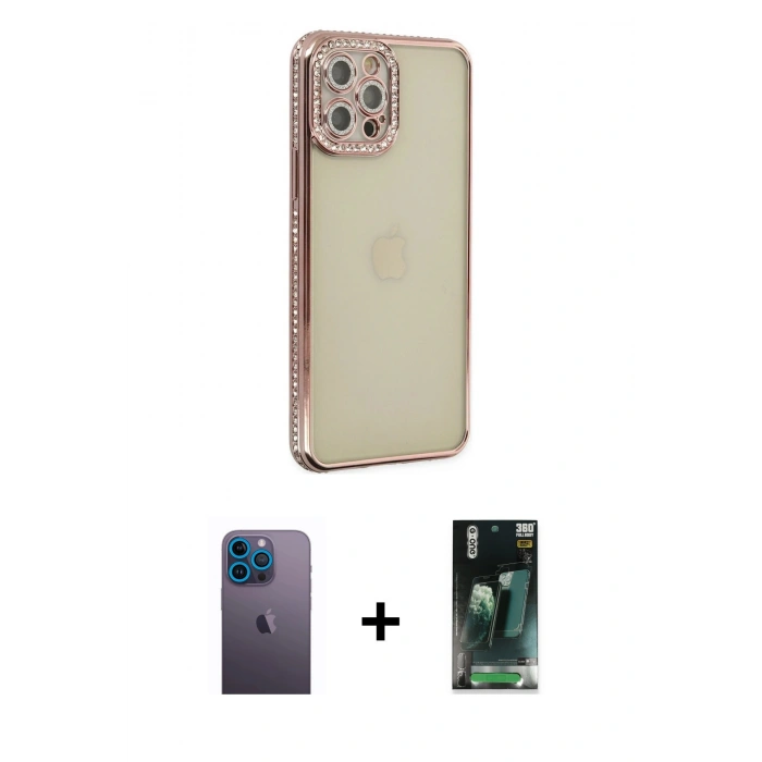 MARSİLYAN™- iPhone 12 Pro Kılıf Yörünge Koleksiyonu - Siyah 360 Mat Full Body Arka Koruyucu + Neon Fosforlu Kamera Lens - MI